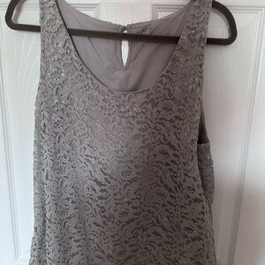 LOFT Lace Overlay Sleeveless Blouse - Gray
